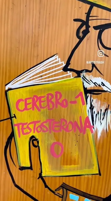 CEREBRO - 1 TESTOSTERONA - 0 # #arteurbano #streetart #franciscodepajaro #art Cerebro - 1 testosterona - 0 – street art in Barcelona: scene from the Art Is Trash video by Francisco de Pájaro