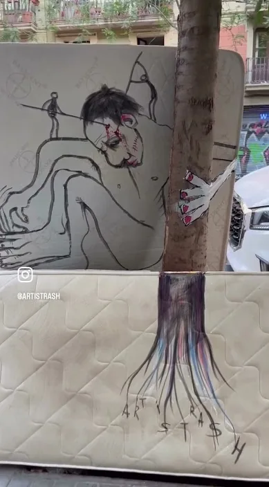 Silencio – street art in Barcelona: scene from the Art Is Trash video by Francisco de Pájaro